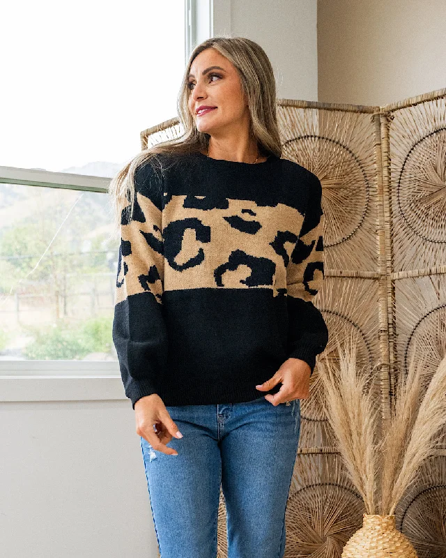 NEW! Greta Black with Mocha Leopard Color Block Sweater