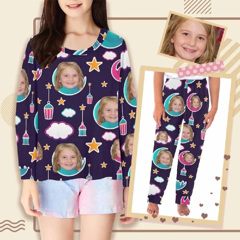 Custom Face Kids' All Over Print Pajama Top & Trousers Astronaut Design Personalized Long Pajama Sets