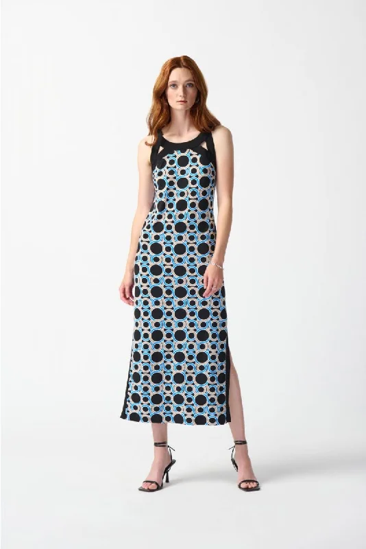 Joseph Ribkoff Black/Multi Geometric Print Cutout Detail Maxi Dress 242080