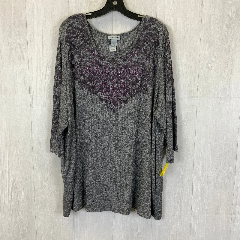 Top 3/4 Sleeve By Catherines In Grey & Purple, Size: 2x