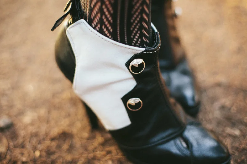 Black and White Leather Spats with Buttons | Zelda